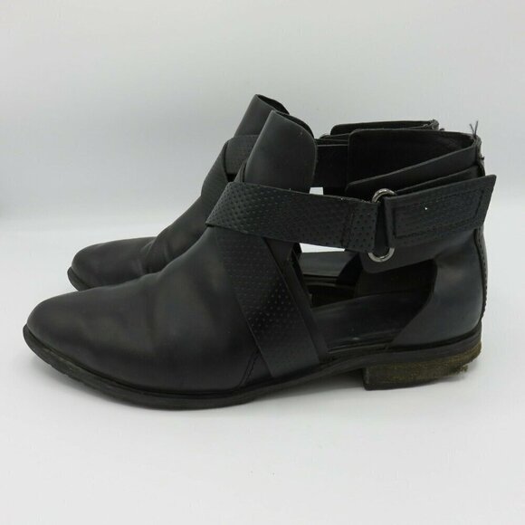 Tibi New York 37 FR 7 US Gail Cutout Black Leather Ankle Booties Boots Strappy - Picture 3 of 10